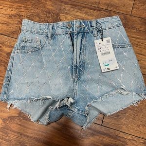Zara rhinestone denim shorts BNW USA 2